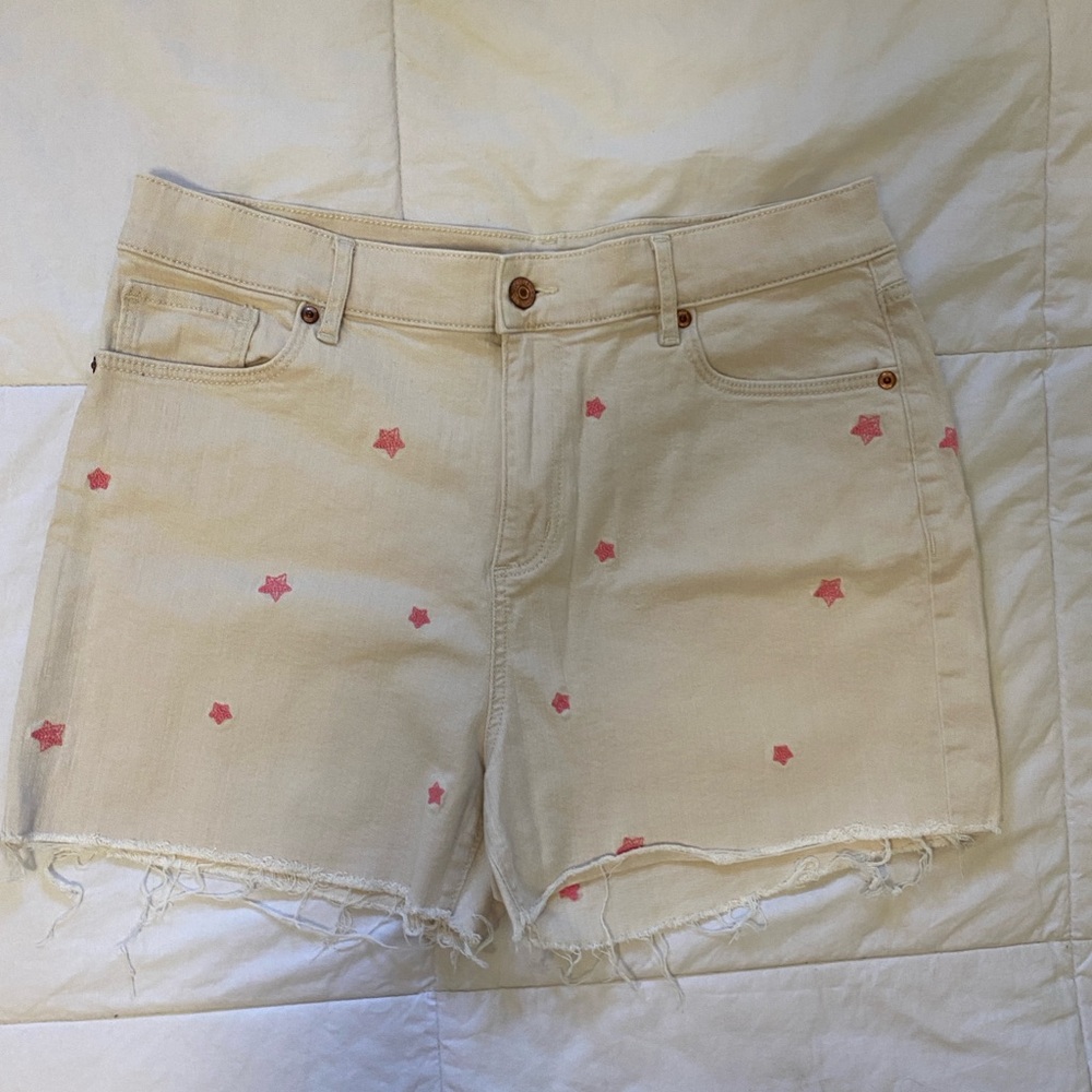 LOFT Cream Jean Shorts with Pink Star Details
